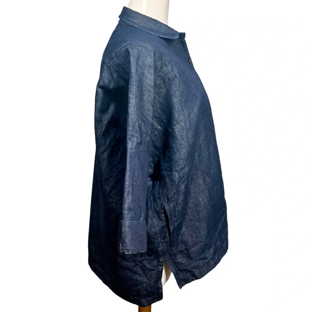 Lafayette 148 New York Linen Dark Blue Indigo Shirt Jacket Pockets Women's P/S - Picture 5 of 9